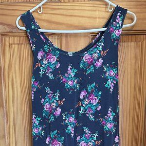 Black Uniqlo Floral Tank Midi Dress with Bra Cups, Size M